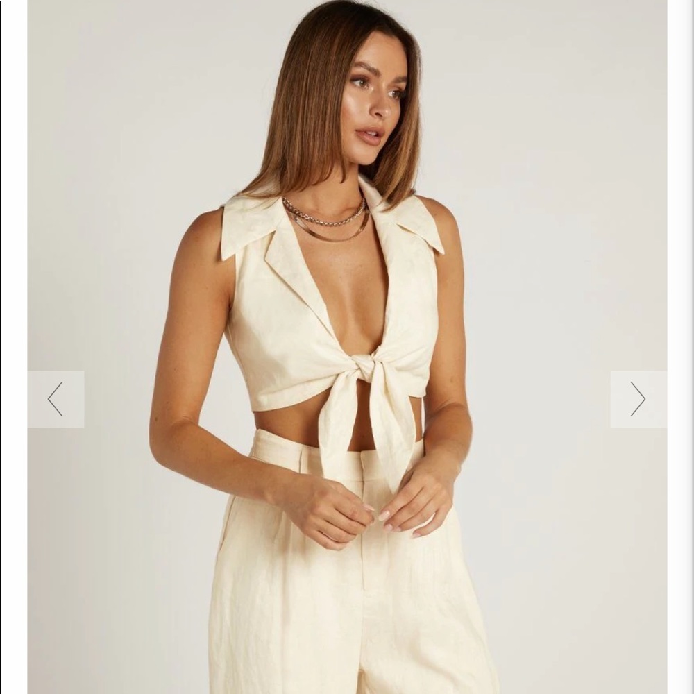 DISSH CREAM LINEN TIE CROP